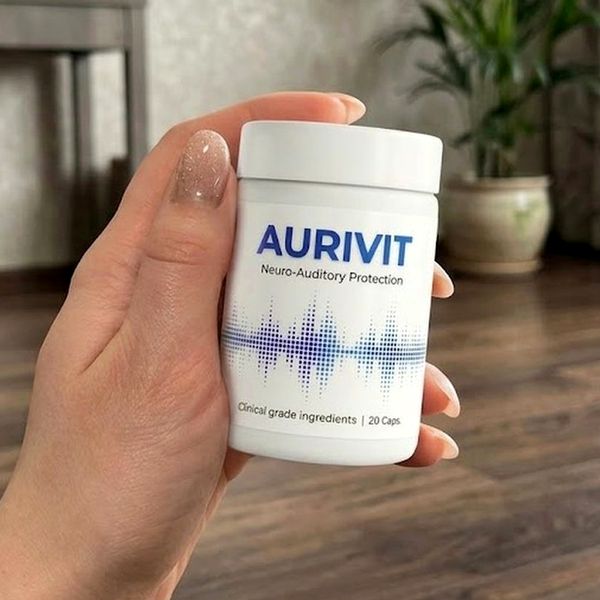 Flacone bianco di Aurivit da 20 capsule tenuto in mano