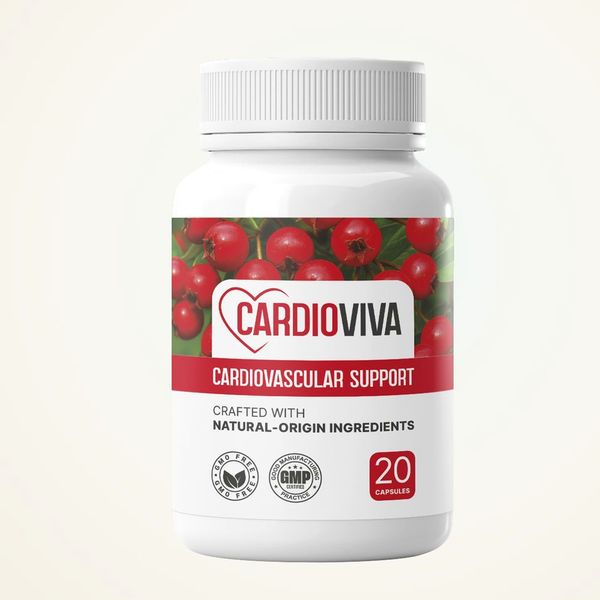 Flacone bianco di CardioViva da 20 capsule con le bacche rosse in etichetta