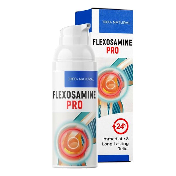 Flacone con dosatore e scatola blu di Flexosamine PRO da 50 ml