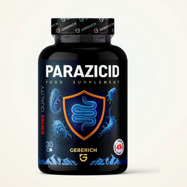 Flacone nero di Parazicid da 30 capsule con lo scudo arancione