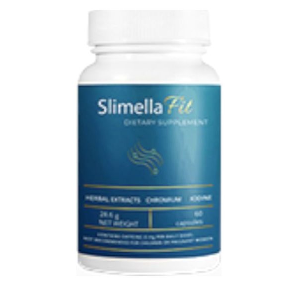 Flacone bianco e blu di Slimella Fit da 60 capsule