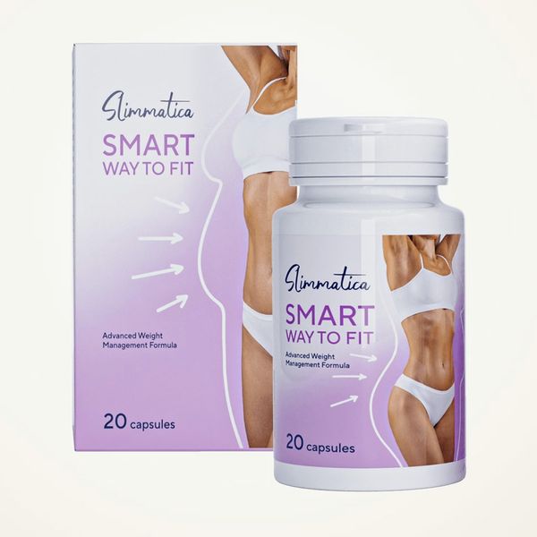 Barattolo bianco e scatola lilla di Slimmatica da 20 capsule