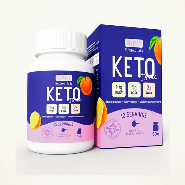Barattolo e scatola viola di Slymsy Keto Drink da 50 g
