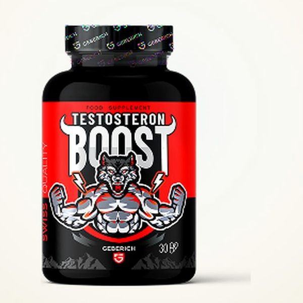 Barattolo nero e rosso di Testosteron Boost da 30 capsule