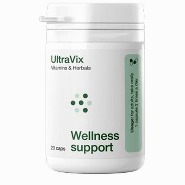 Flacone bianco di Ultravix Vitamins & Herbals da 20 capsule